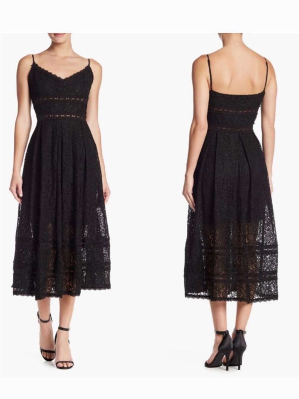 Black Lace Midi Dress with Spaghetti Straps